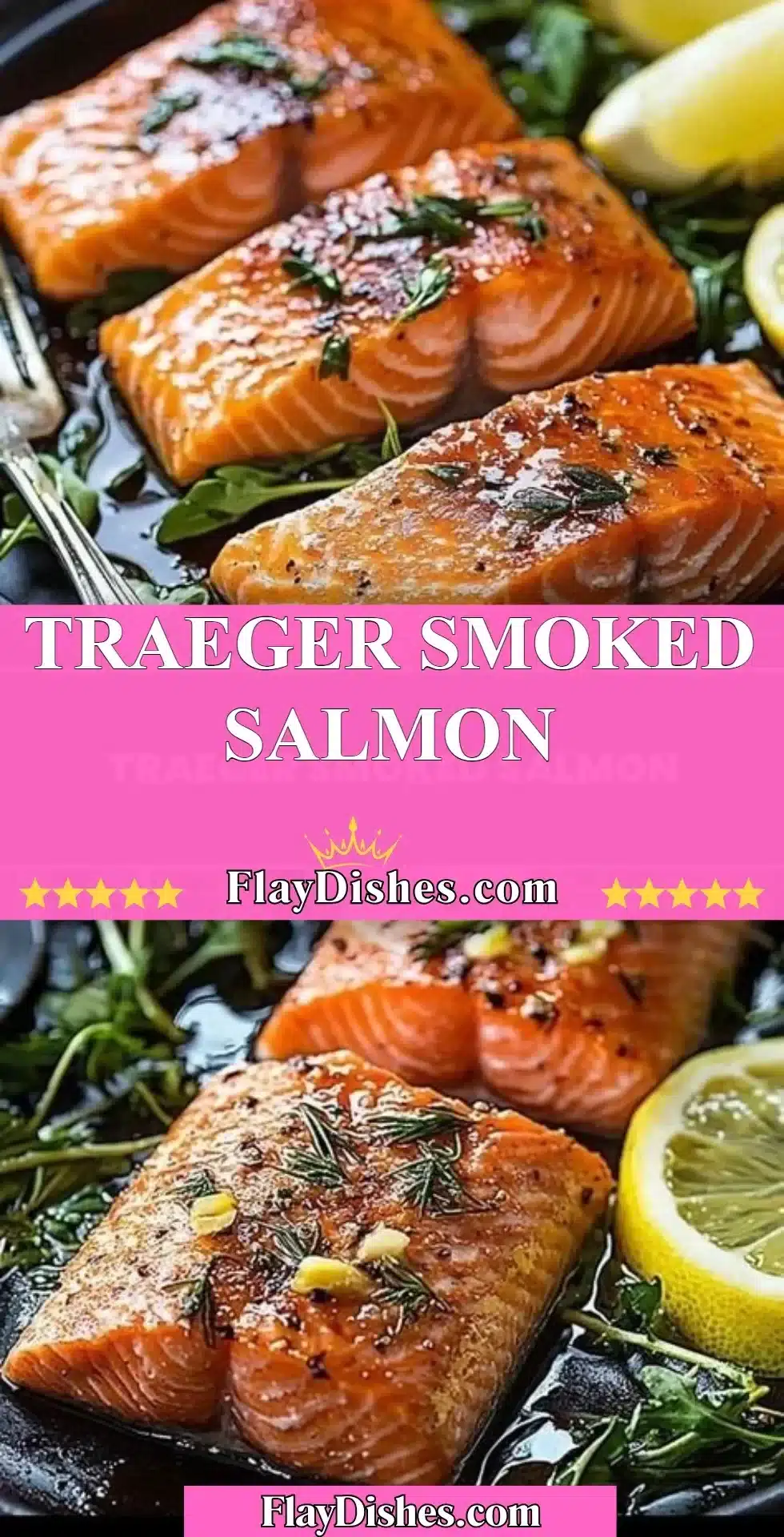 Delicious Traeger smoked salmon on a wooden platter garnished with herbs
