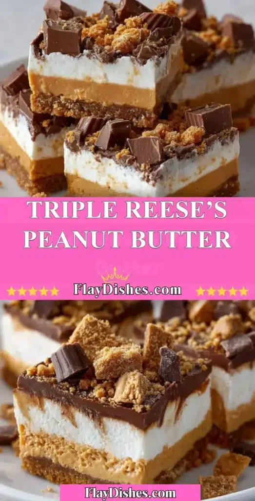 Triple Reese's Peanut Butter dessert featuring layers of creamy peanut butter and chocolate.