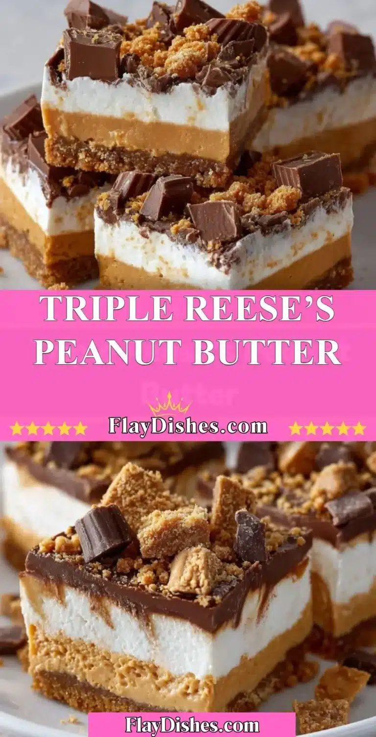 Triple Reese's Peanut Butter dessert featuring layers of creamy peanut butter and chocolate.