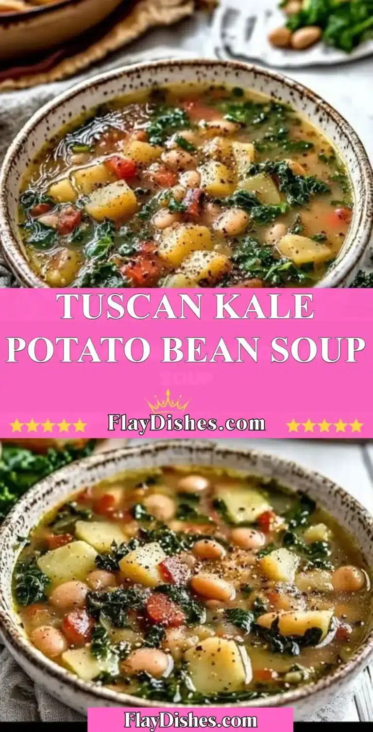 Bowl of Tuscan Kale Potato Bean Soup with fresh ingredients
