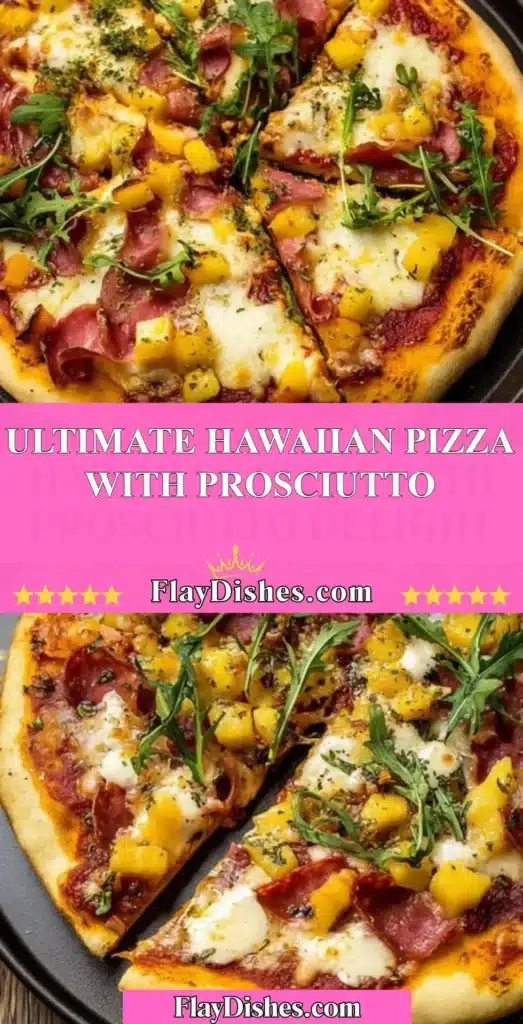 Ultimate Hawaiian pizza topped with prosciutto and pineapple slice