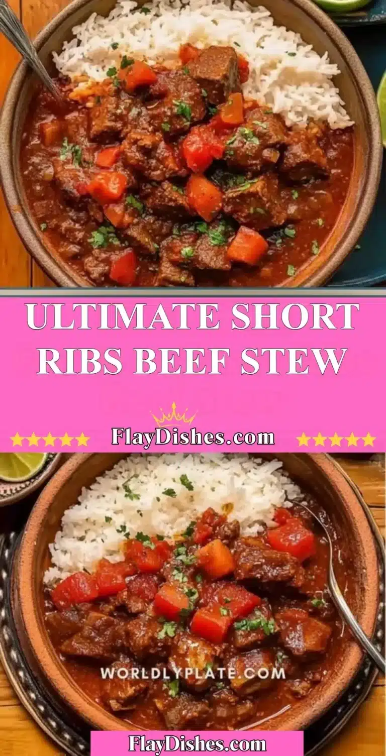Delicious bowl of ultimate short ribs beef stew garnished with fresh herbs