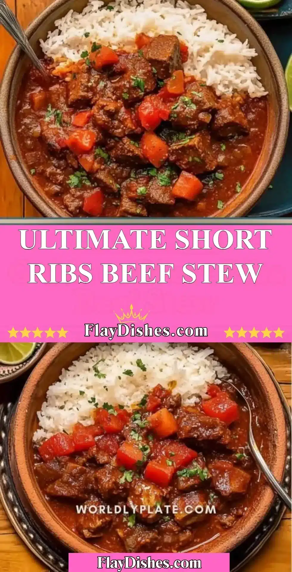 Delicious bowl of ultimate short ribs beef stew garnished with fresh herbs