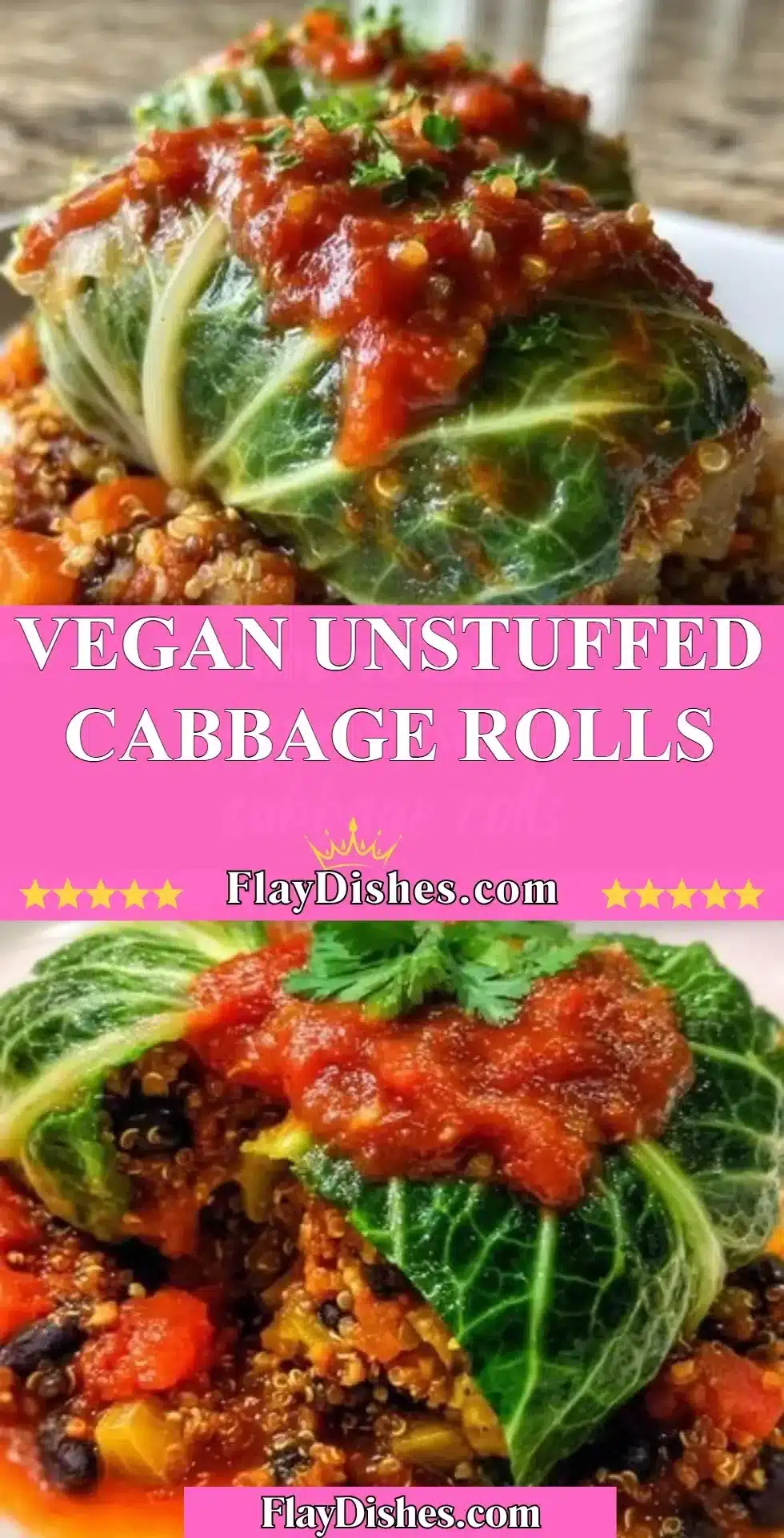 Vegan unstuffed cabbage rolls with vegetables and flavorful sauce.