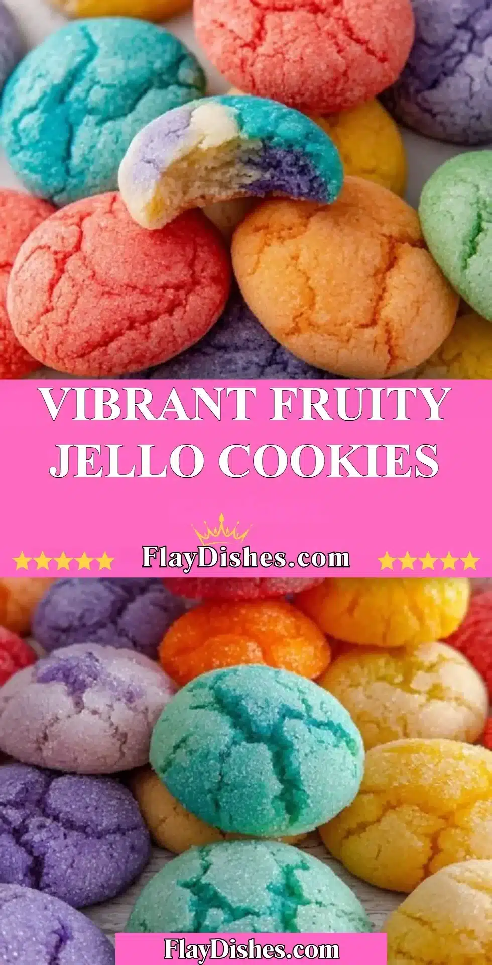 Vibrant fruity jello cookies showcasing colorful layers and textures