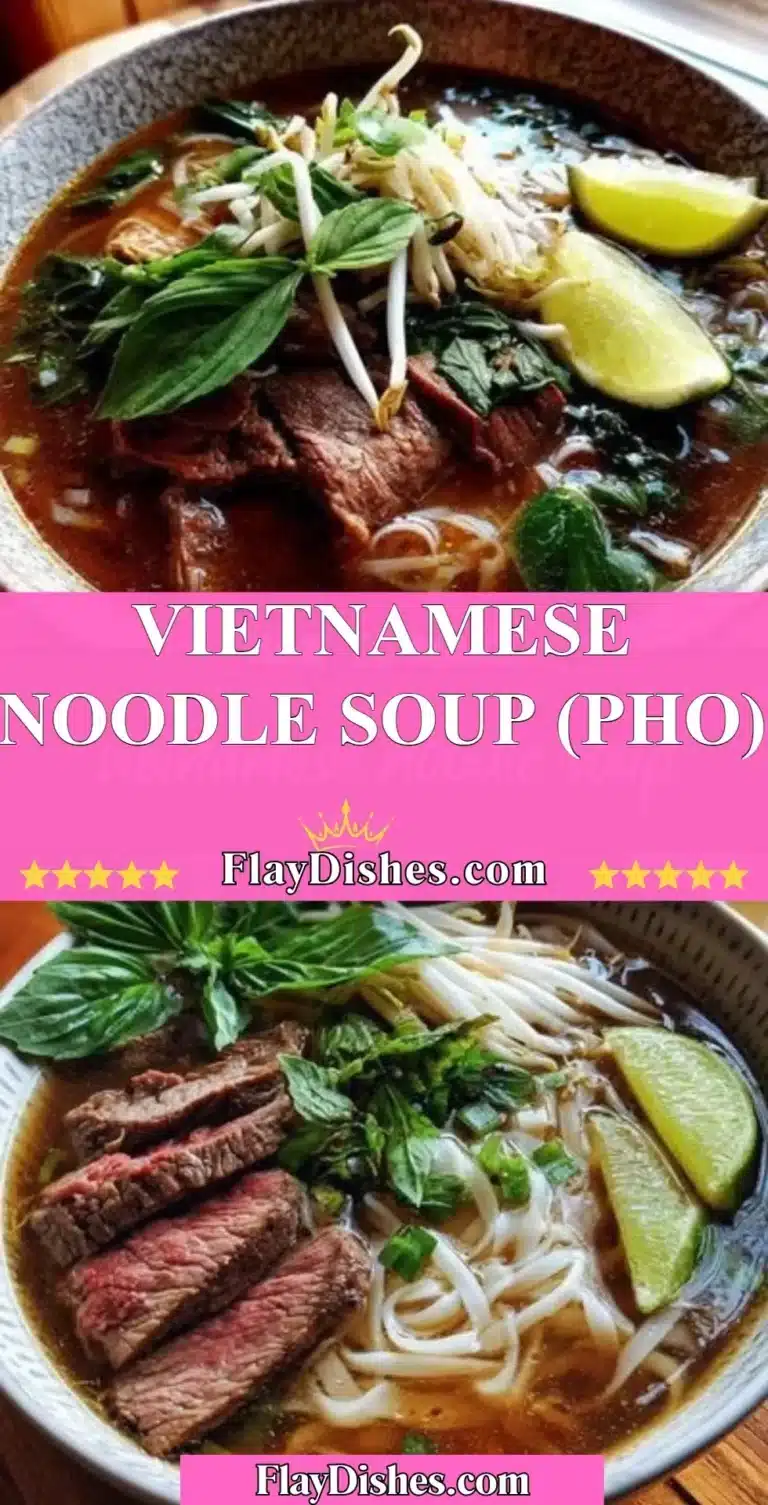 Bowl of delicious Vietnamese Pho noodle soup with herbs and spices