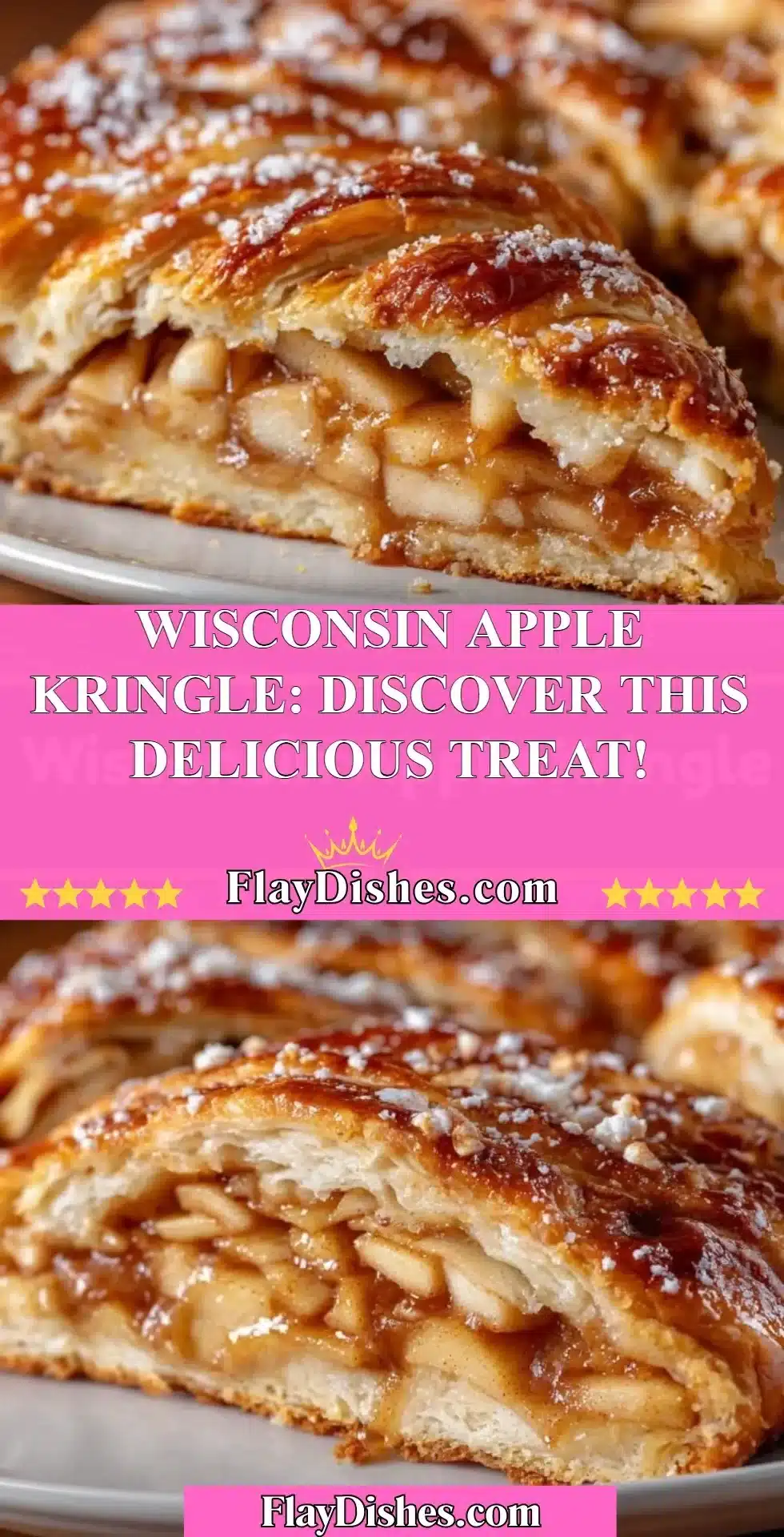 Wisconsin Apple Kringle pastry topped with icing and filled with apples