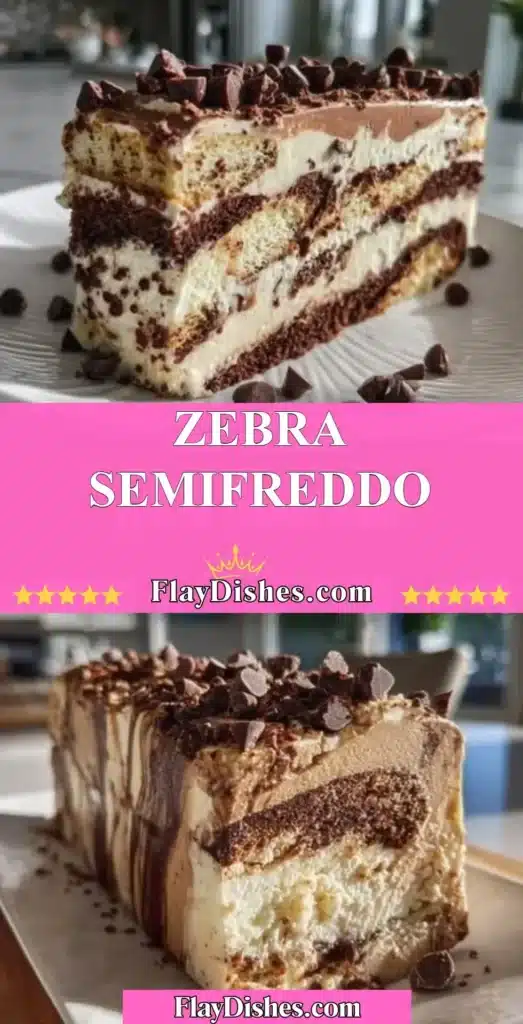 Elegant Zebra Semifreddo dessert with chocolate and vanilla layers.