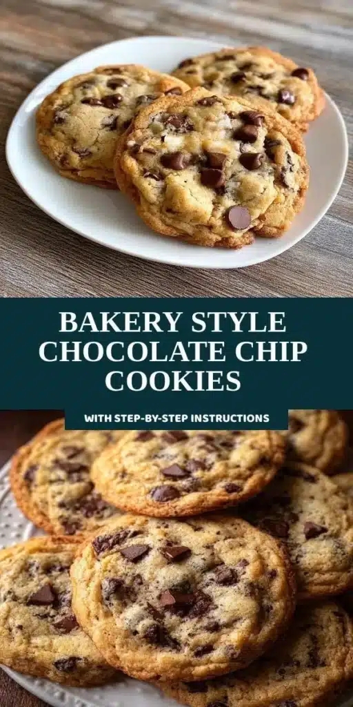 Delicious bakery style chocolate chip cookies stacked on a plate