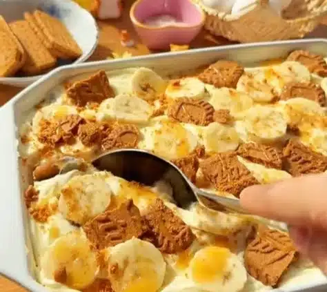 Delicious homemade banana pudding with bananas, wafers, and whipped cream