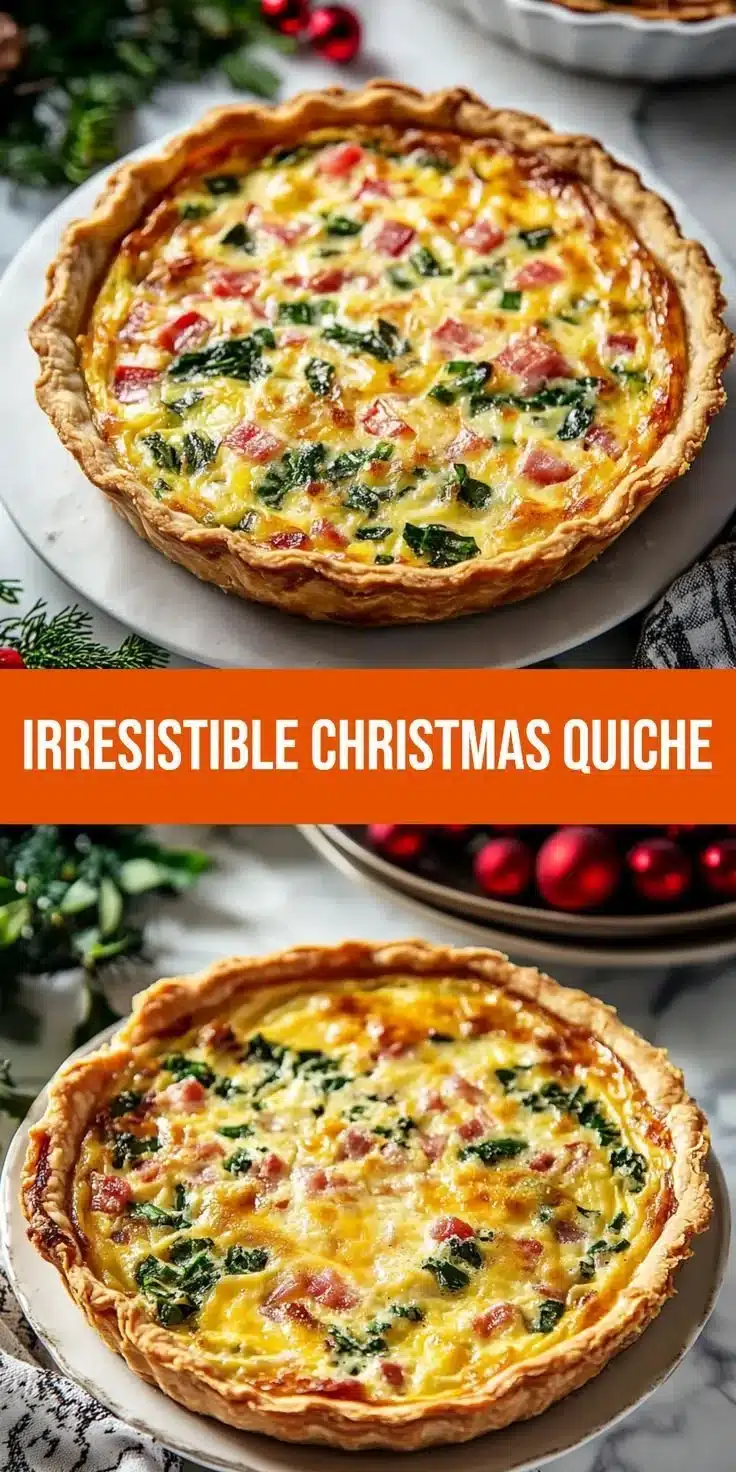 Delicious Christmas quiche served on a festive table.