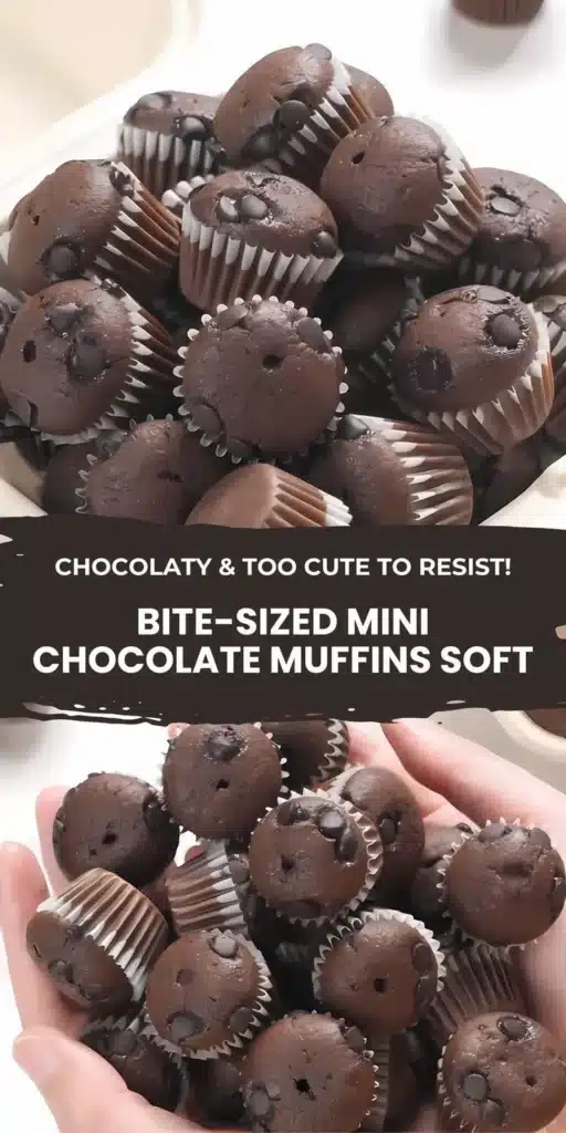 Bite-sized mini chocolate muffins on a plate, showcasing their cute appearance.