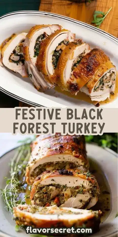 Black Forest Stuffed Turkey Roulade ready to serve for a delicious meal