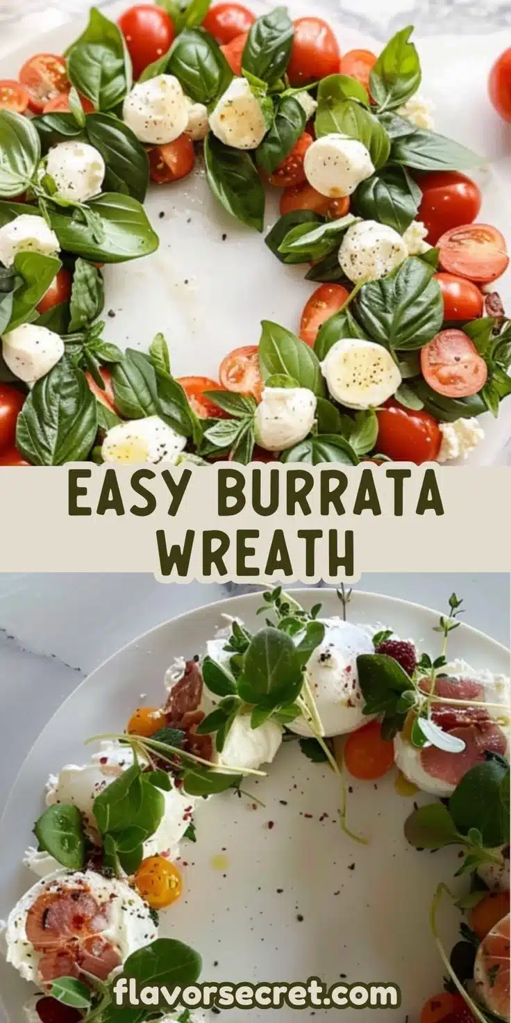 Festive Burrata Wreath with fresh ingredients and herbs