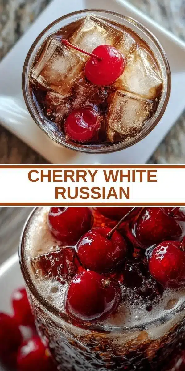 Refreshing Cherry White Russian cocktail with cream and cherries.
