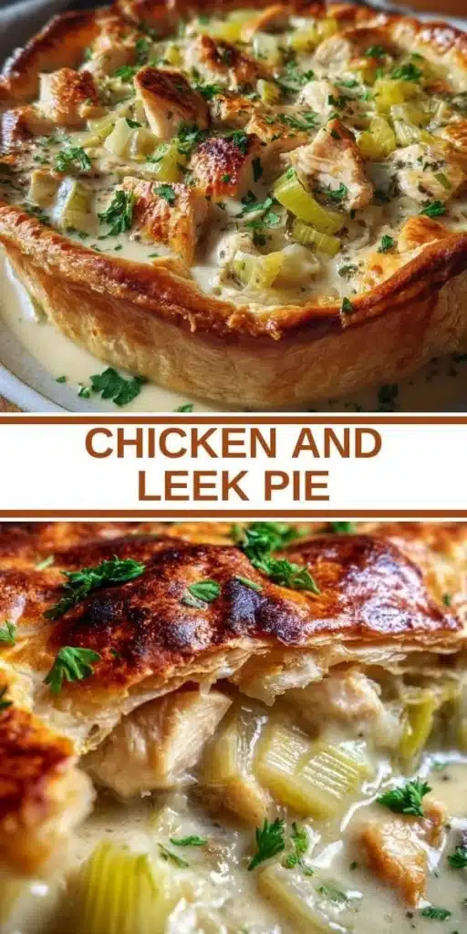 Homemade Chicken and Leek Pie with flaky crust and succulent filling.