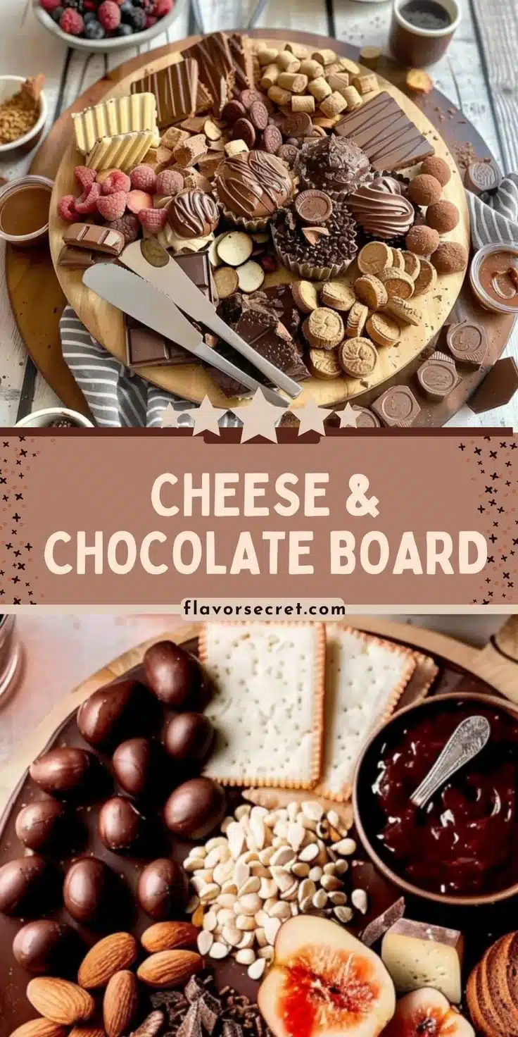 Cheese and chocolate board for Countdown Night with a variety of cheese and chocolate treats.