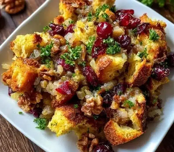Delicious Cranberry Apple Stuffing prepared for a festive meal