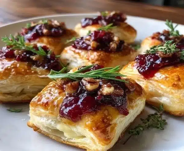 Cheesy Cranberry Brie Bites appetizer on a platter
