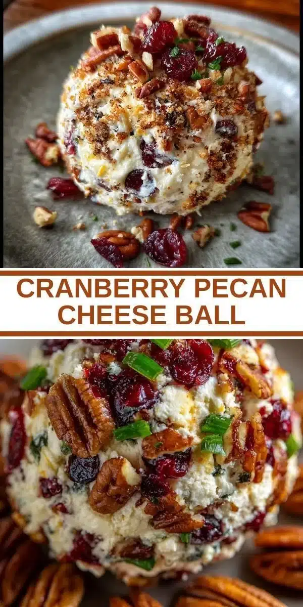 Cranberry Pecan Cheese Ball served on a platter with crackers and nuts