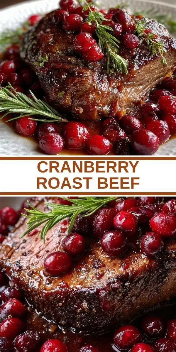 Delicious Cranberry Roast Beef served with fresh herbs and seasonal sides
