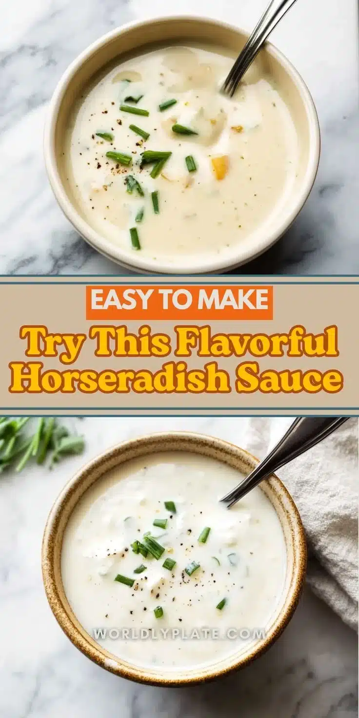 Creamy horseradish sauce in a bowl, ideal for enhancing steaks and seafood.