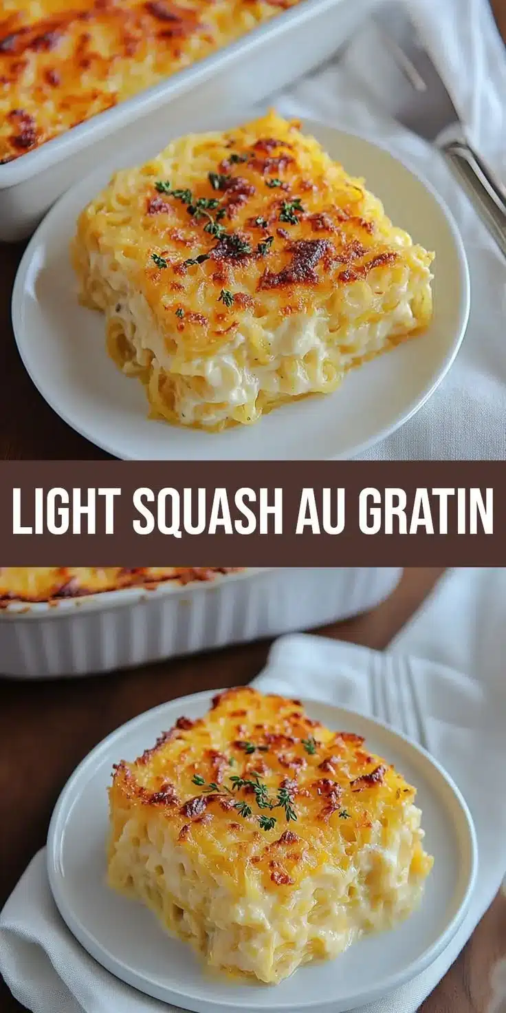 Creamy spaghetti squash au gratin baked with cheese for a comforting dish
