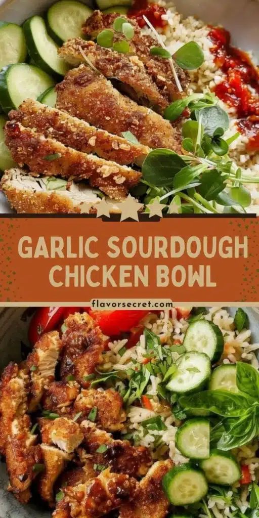 Crispy garlic sourdough chicken cutlet served in a bowl with fresh greens
