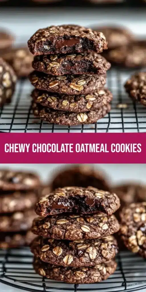 Decadent dark chocolate oatmeal cookies on a plate