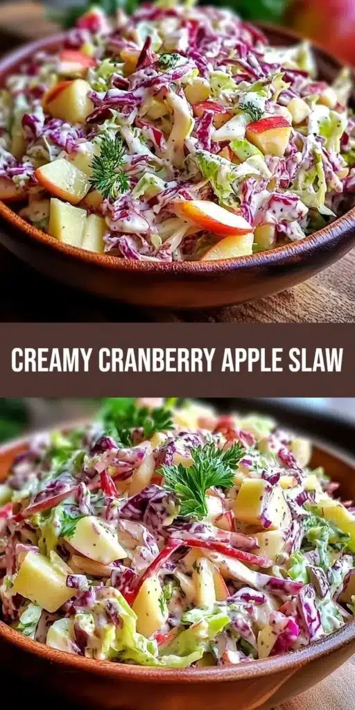 Creamy cranberry apple coleslaw in a bowl with fresh ingredients