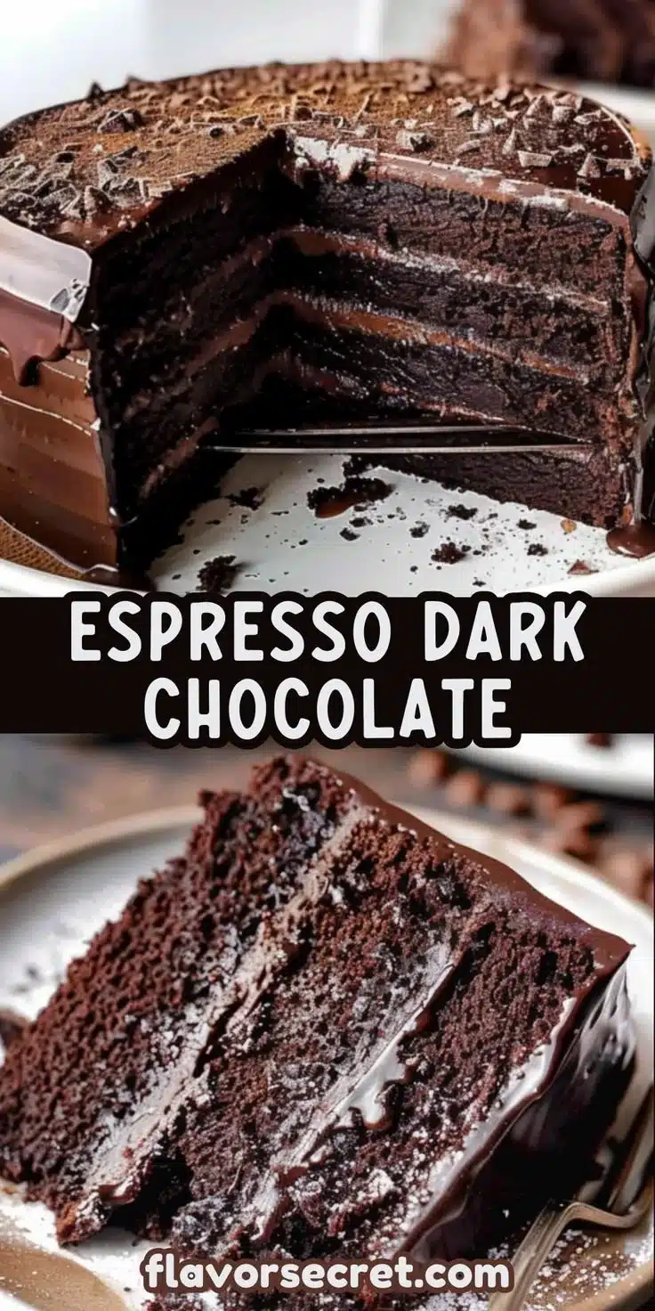 Decadent Espresso Dark Chocolate Midnight Cake with rich frosting and coffee beans
