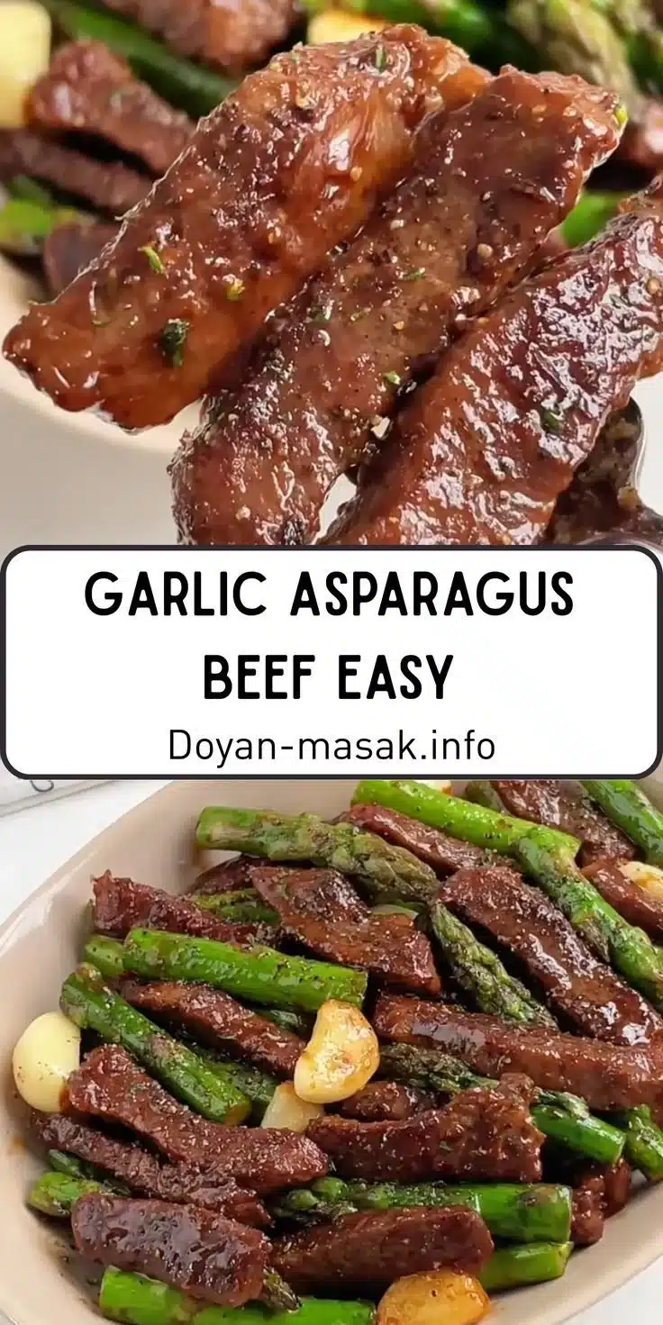 A flavorful Garlic Asparagus Beef dish served on a plate with vibrant vegetables