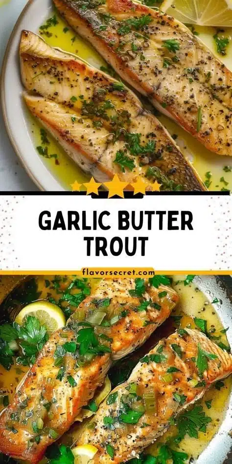Garlic Butter Seared Trout with Lemon Parsley on a plate