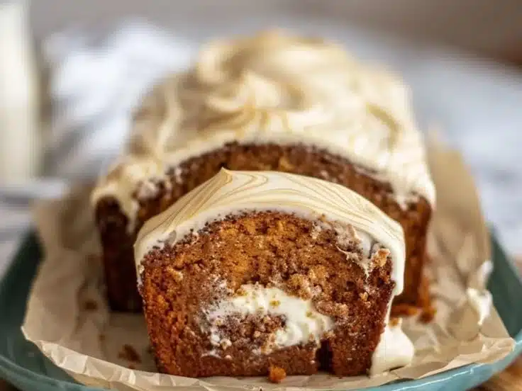 Ginger Molasses Cream Cheese Swirl Loaf with warm spices and rich flavors