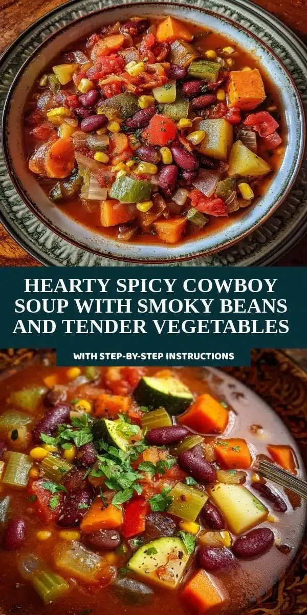 Hearty Spicy Cowboy Soup with smoky beans and fresh vegetables in a bowl