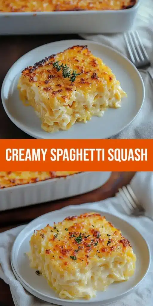 Creamy spaghetti squash au gratin baked to perfection.