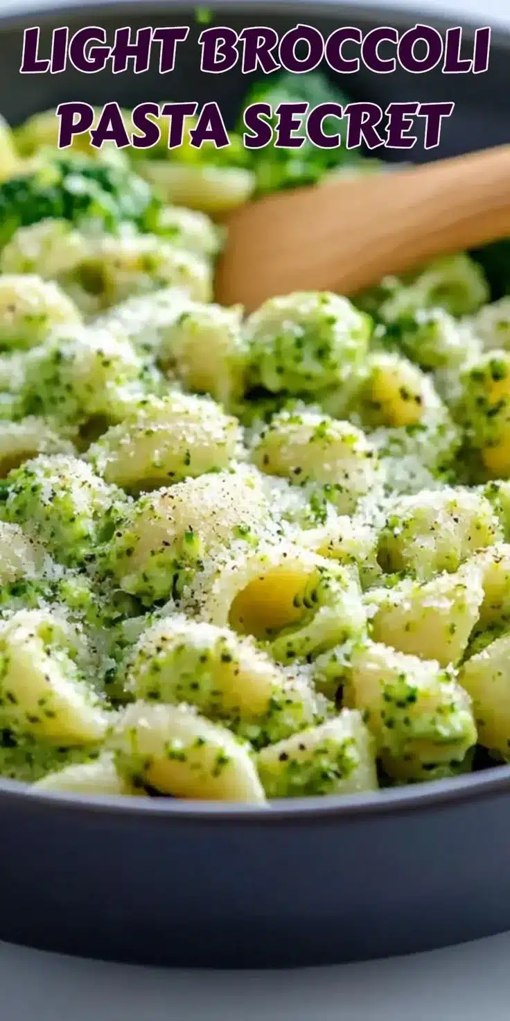 Light and healthy broccoli pasta dish served in a bowl