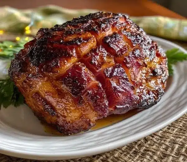 Maple Bourbon Glazed Ham recipe with sweet and smoky flavors