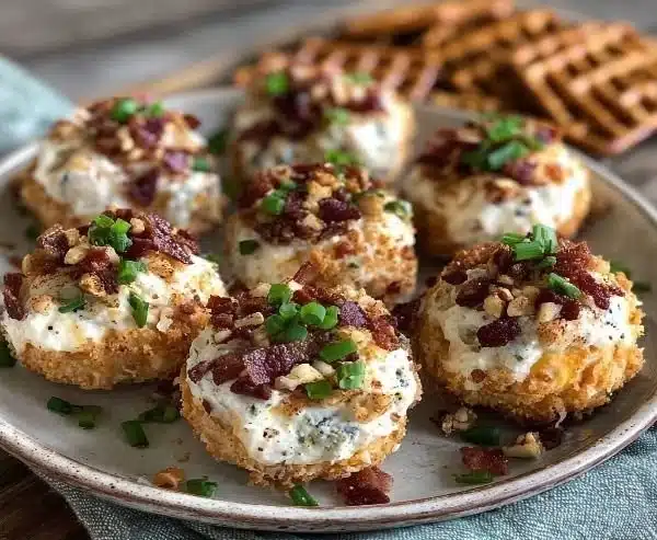 Platter of mini cheeseball bites, a perfect party snack.