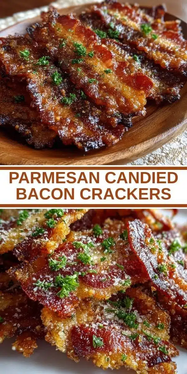 Plate of Parmesan Candied Bacon Crackers garnished on a table