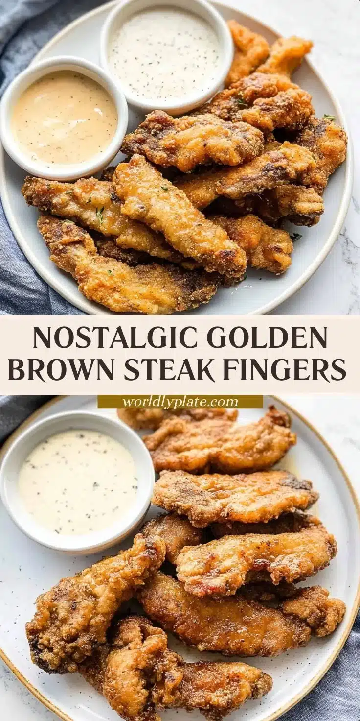 Crispy steak fingers served with dipping sauce on a plate