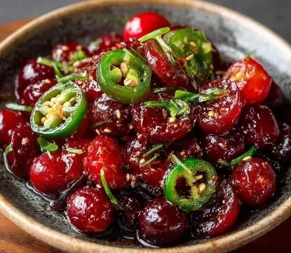 Sweet and spicy Cranberry Jalapeño Cowboy Candy recipe with vibrant colors.