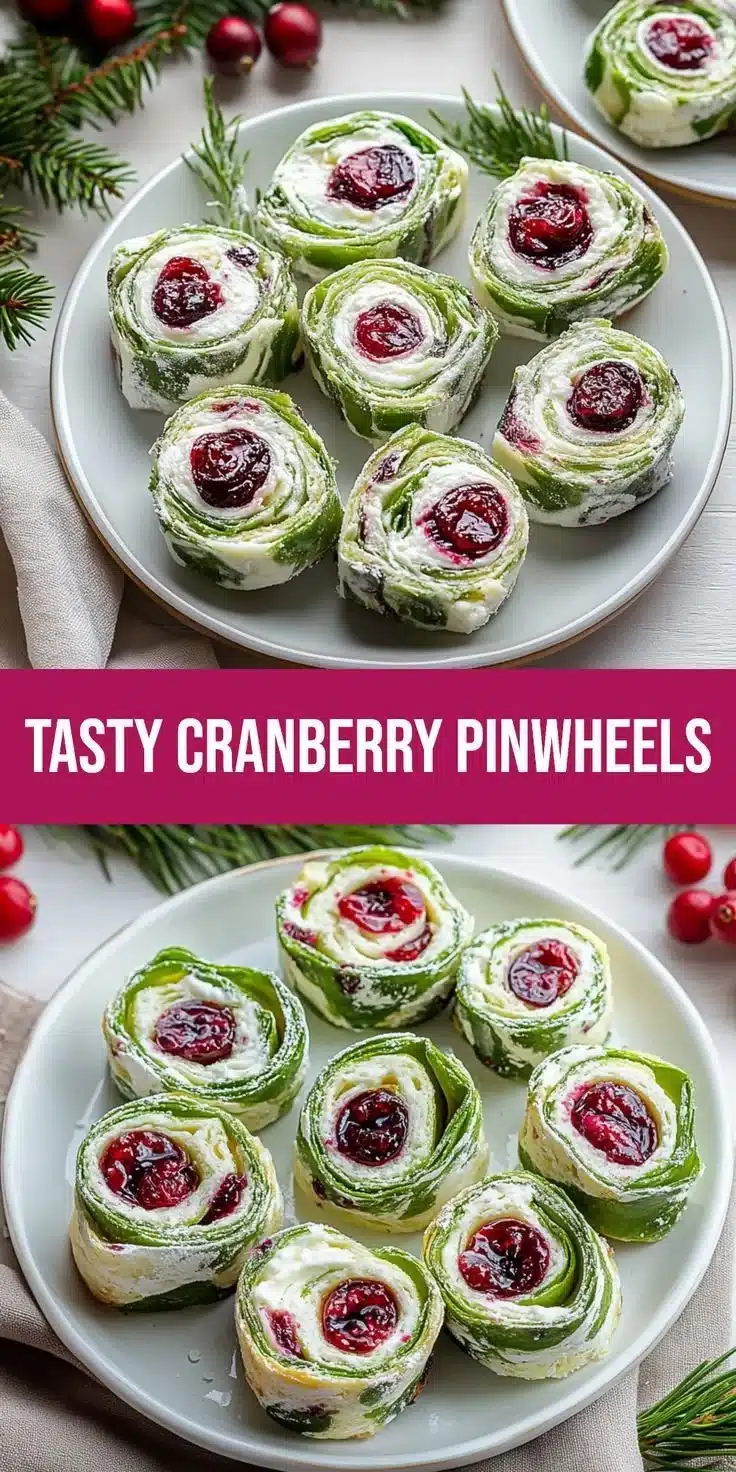 Tasty Christmas cranberry pinwheels for holiday gatherings and festive celebrations.