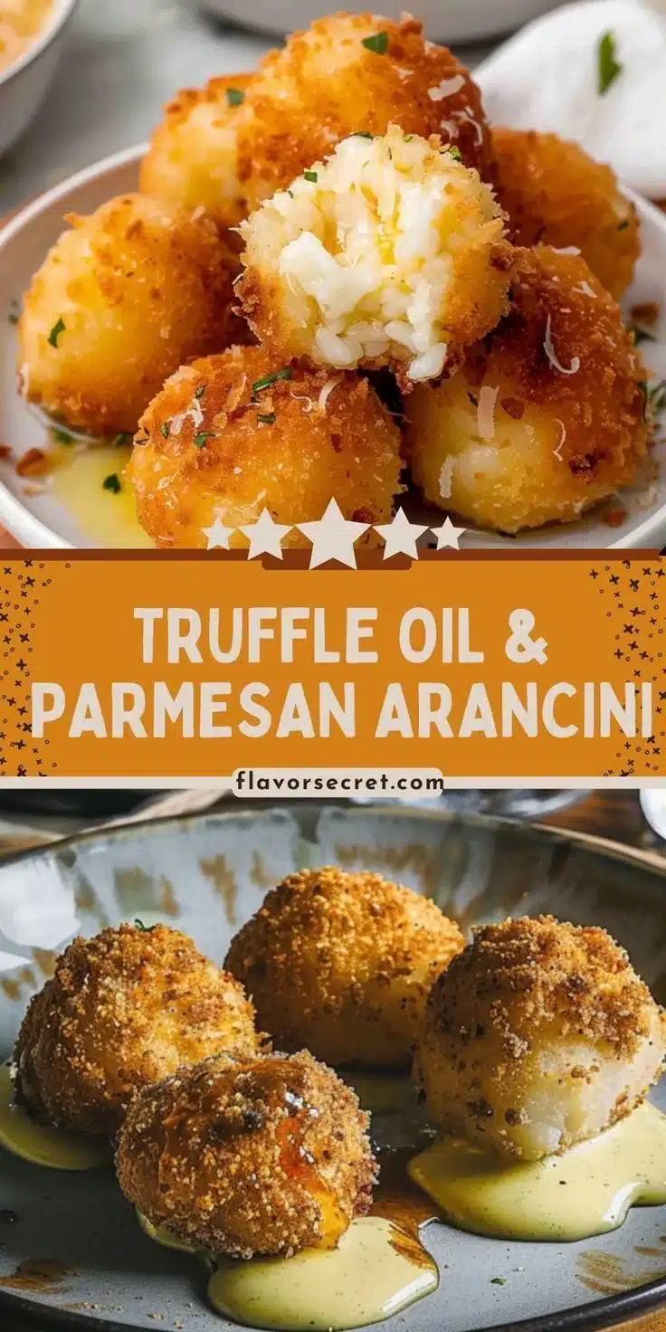 Delicious Truffle Oil & Parmesan Arancini served on a plate.
