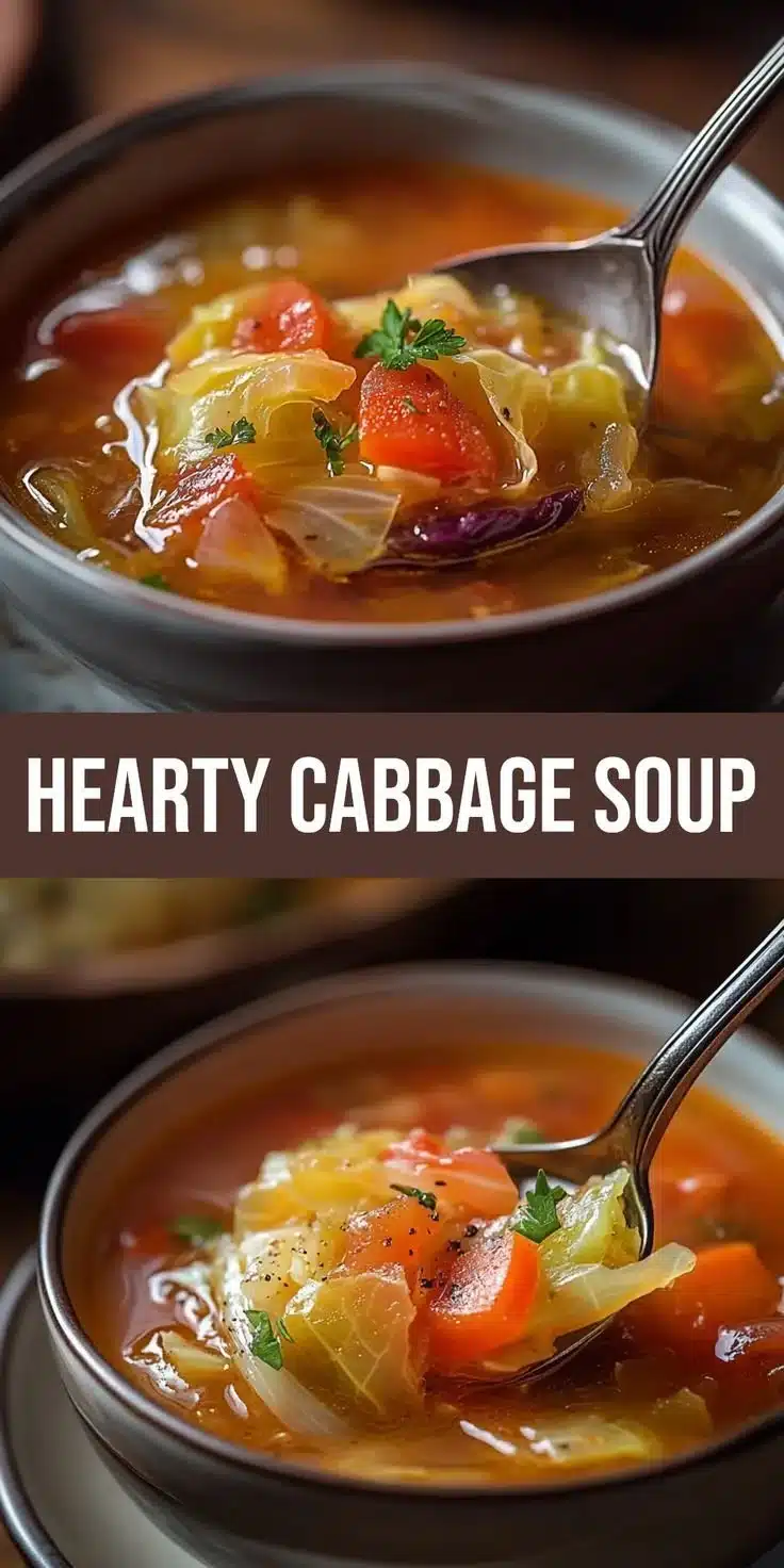 Bowl of warm and hearty low calorie cabbage fat burning soup