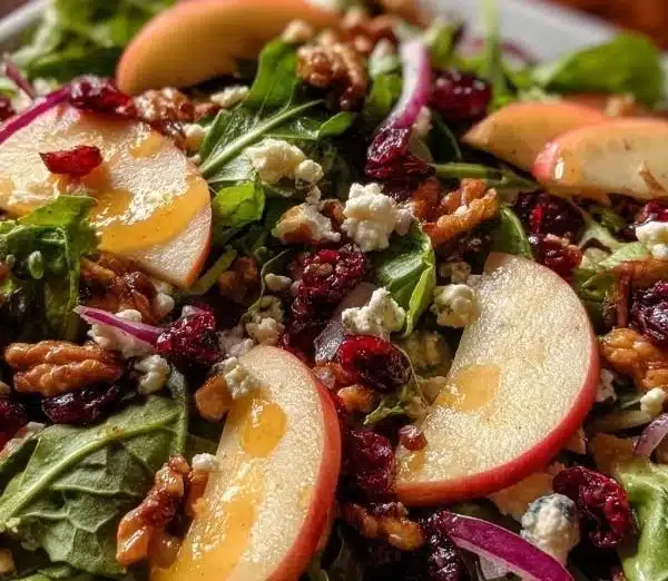 Bowl of Apple Cranberry Walnut Salad with fresh ingredients