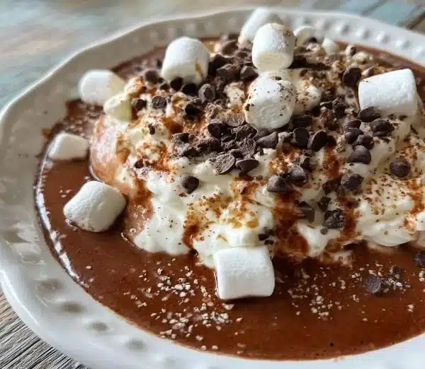 Creamy crockpot hot chocolate served in a warm mug