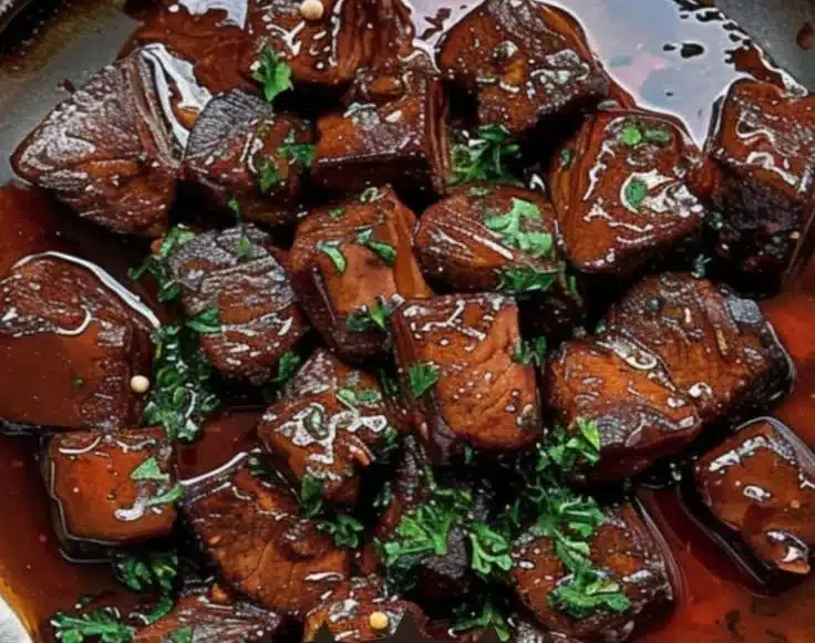 Delicious firecracker steak bites served with spicy chili butter sauce