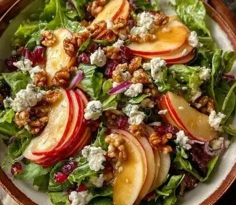 Honeycrisp Apple and Feta Salad with fresh greens and nuts