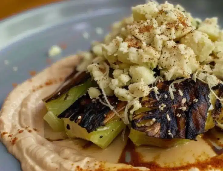 Plate of Lemon Charred Cabbage with White Bean Purée as a delicious side dish